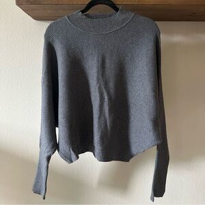 Zara Knit Batwing Ribbed Mock Neck Dolman Sweater, Medium Grey, Size L